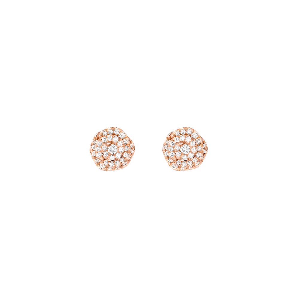 Large Rose Dior Couture Earrings Pink Gold and Diamonds