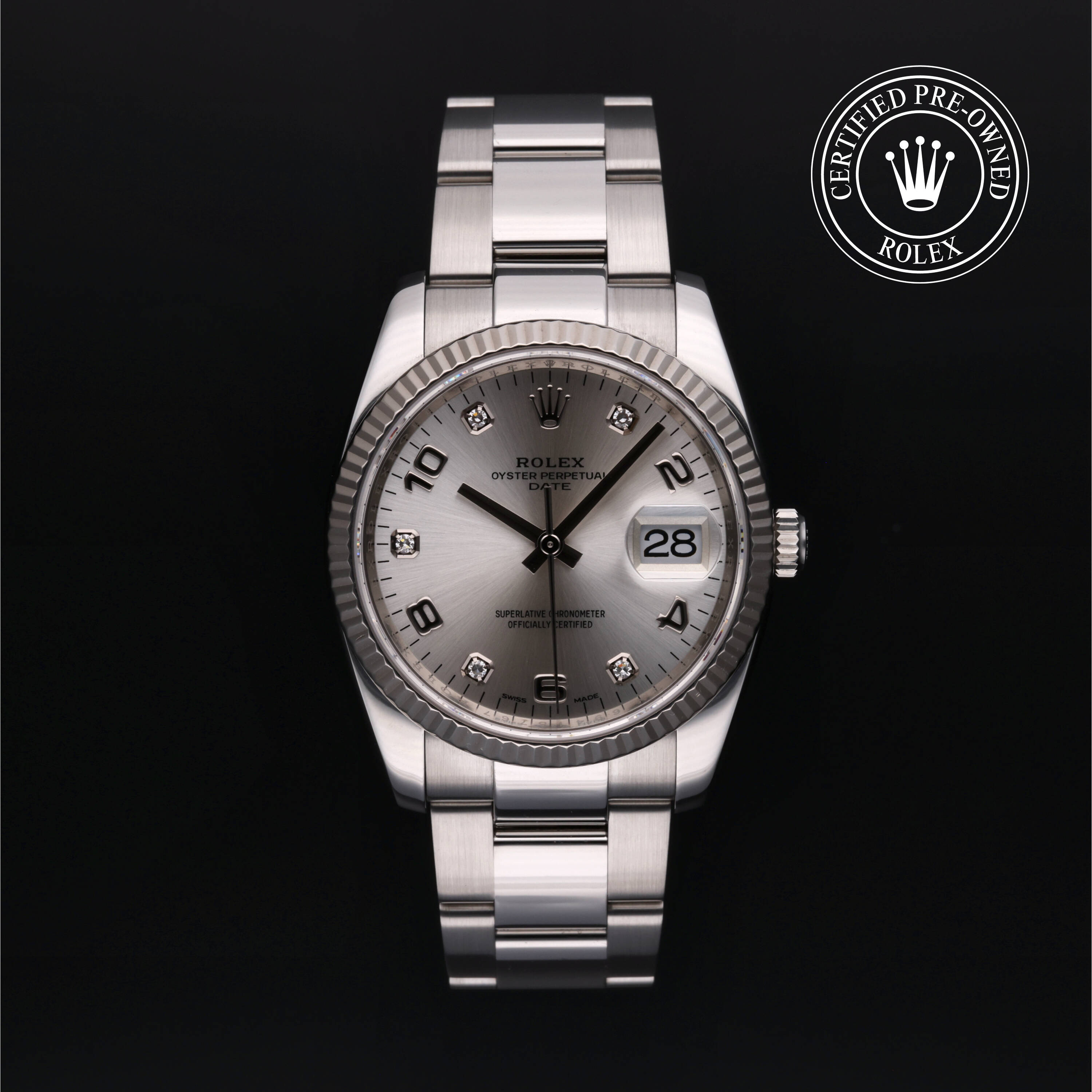 Rolex Certified Pre Owned Date 34 2019, 34 mm, Rolesor 18 Carat Gris